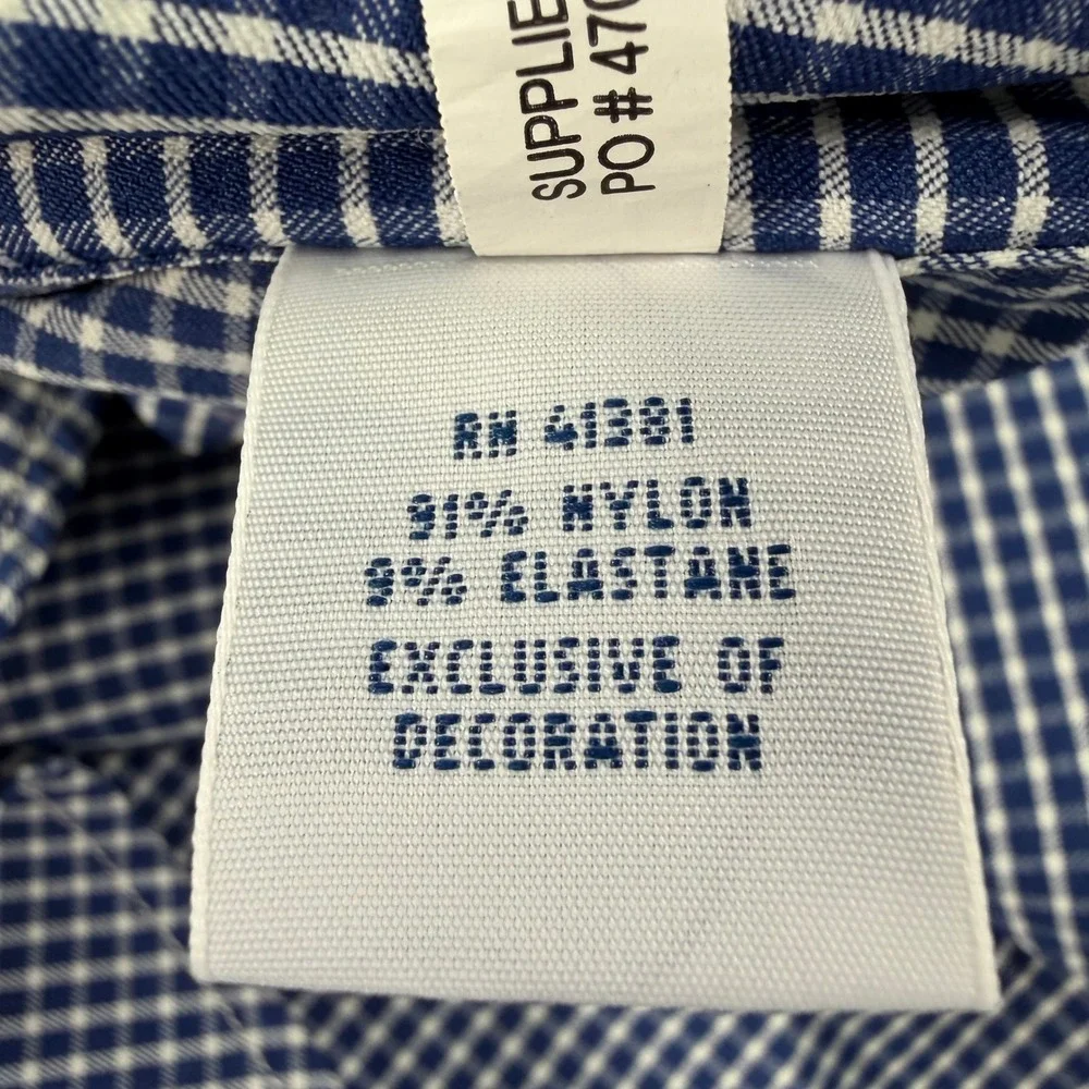 Polo Ralph Lauren Shirt Mens Medium Blue Check Performance Stretch Nylon‎ Pony